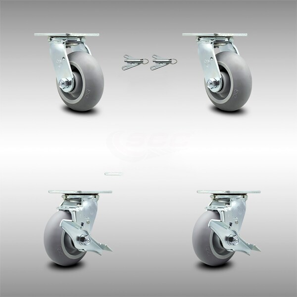 Service Caster 5 Inch SS Thermoplastic Caster Set with Roller Bearing 2 Swivel Lock 2 Brake SCC SCC-SS30S520-TPRRD-BSL-2-TLB-2 - main